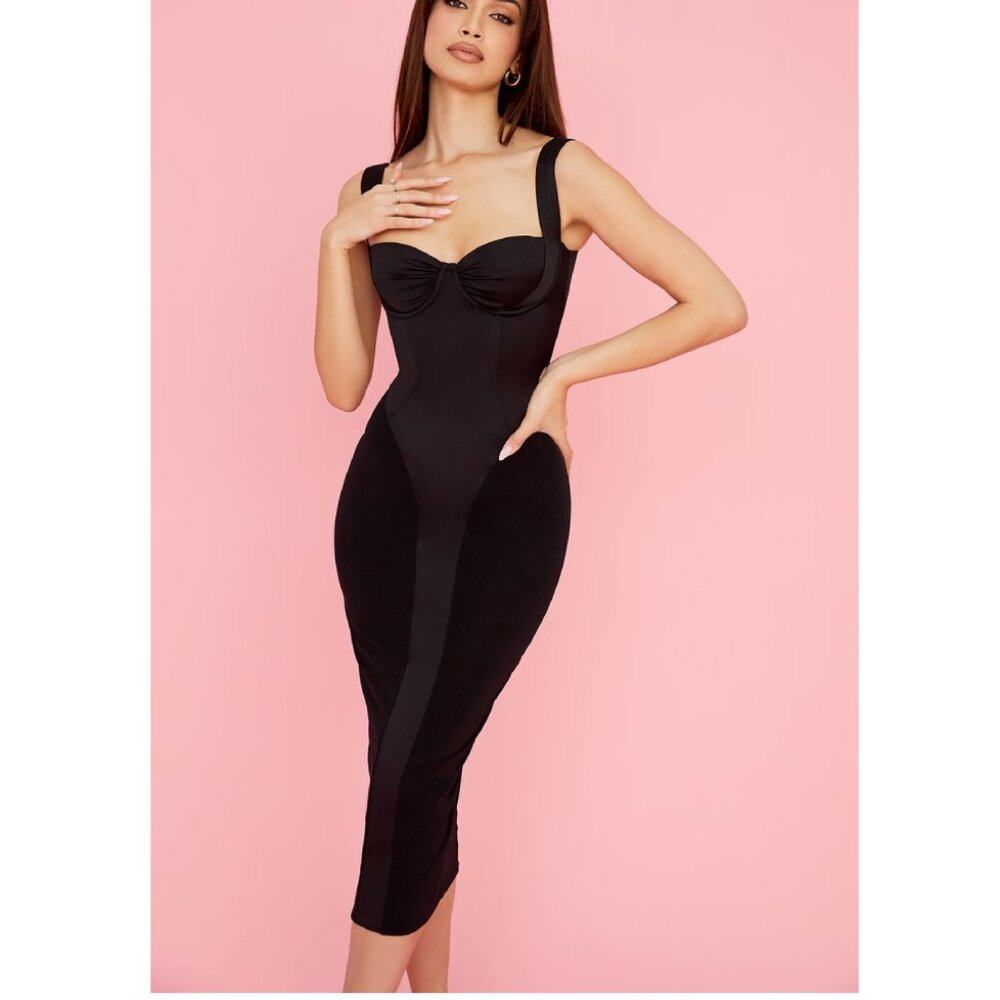 NEW HOUSE OF CB Arielle Corset Midi Dress in Black Size M w/ Regular Cup